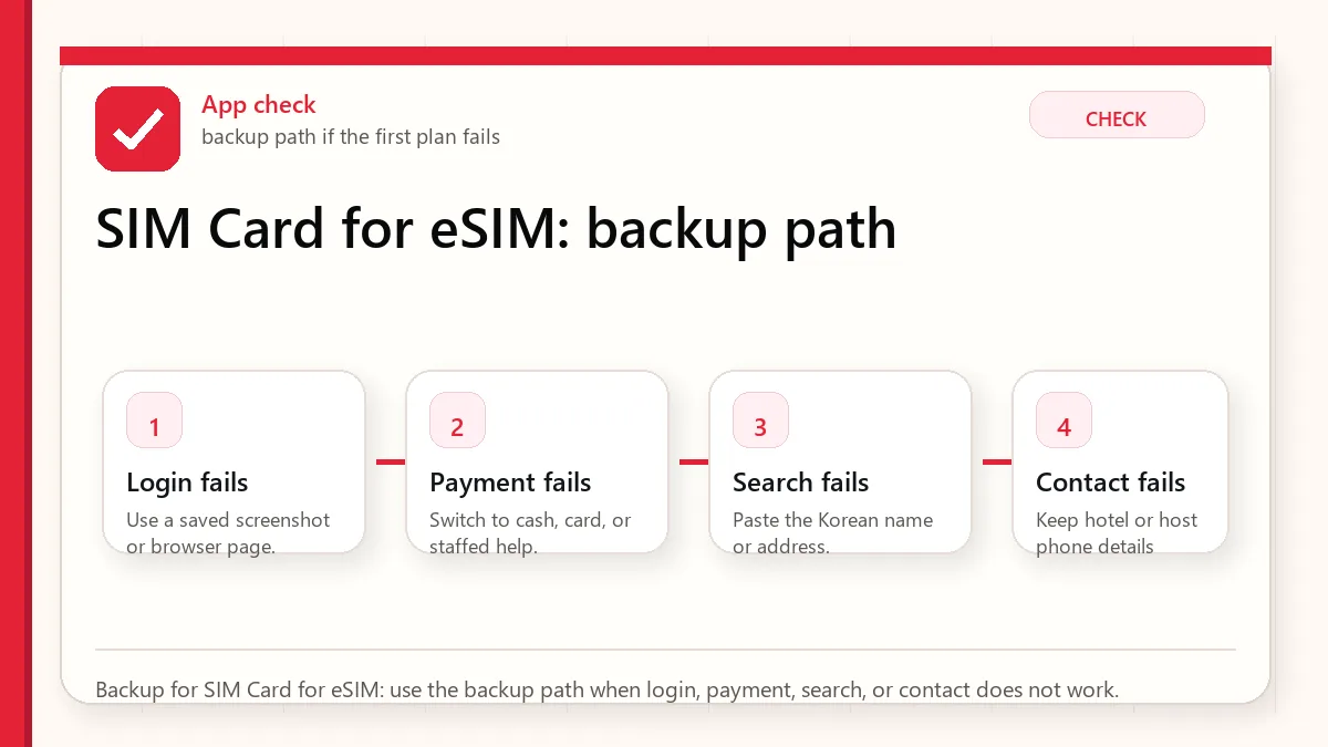 Layered red check backup flow graphic for SIM Card for eSIM.