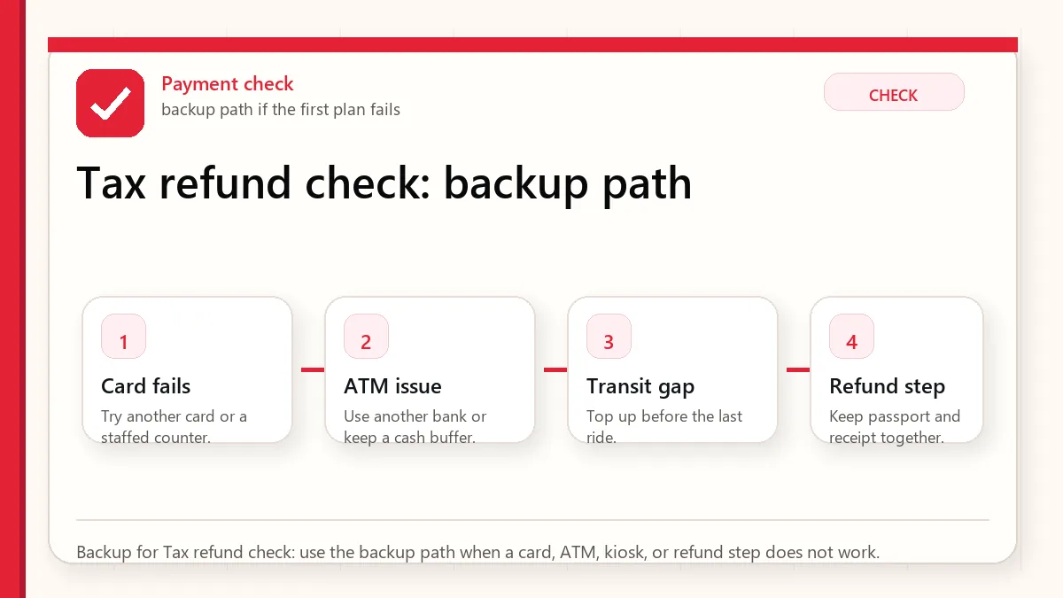 Layered red check backup flow graphic for Tax refund check.