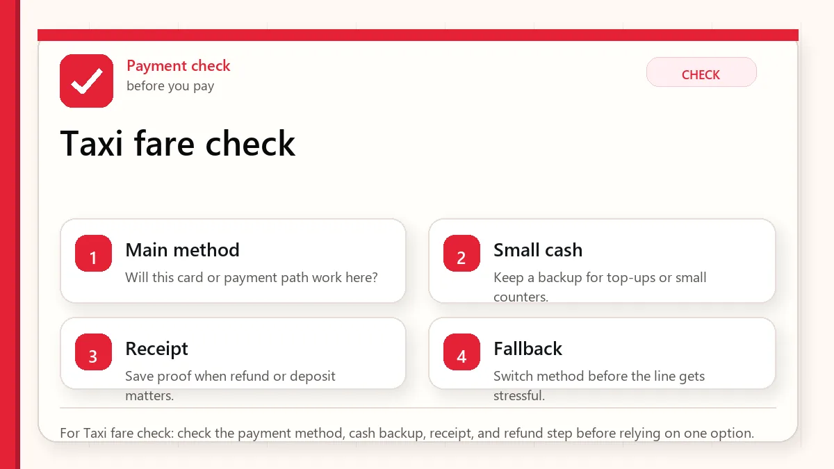 Layered red check decision graphic for Taxi fare check.