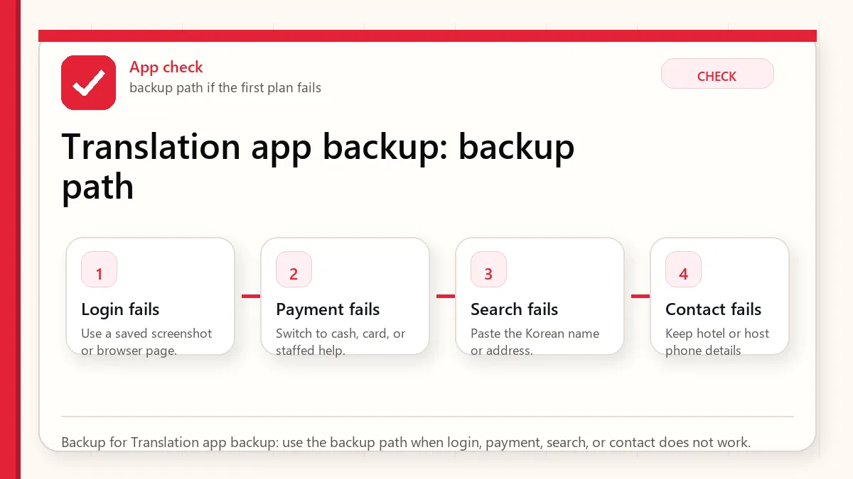 Layered red check backup flow graphic for Translation app backup.