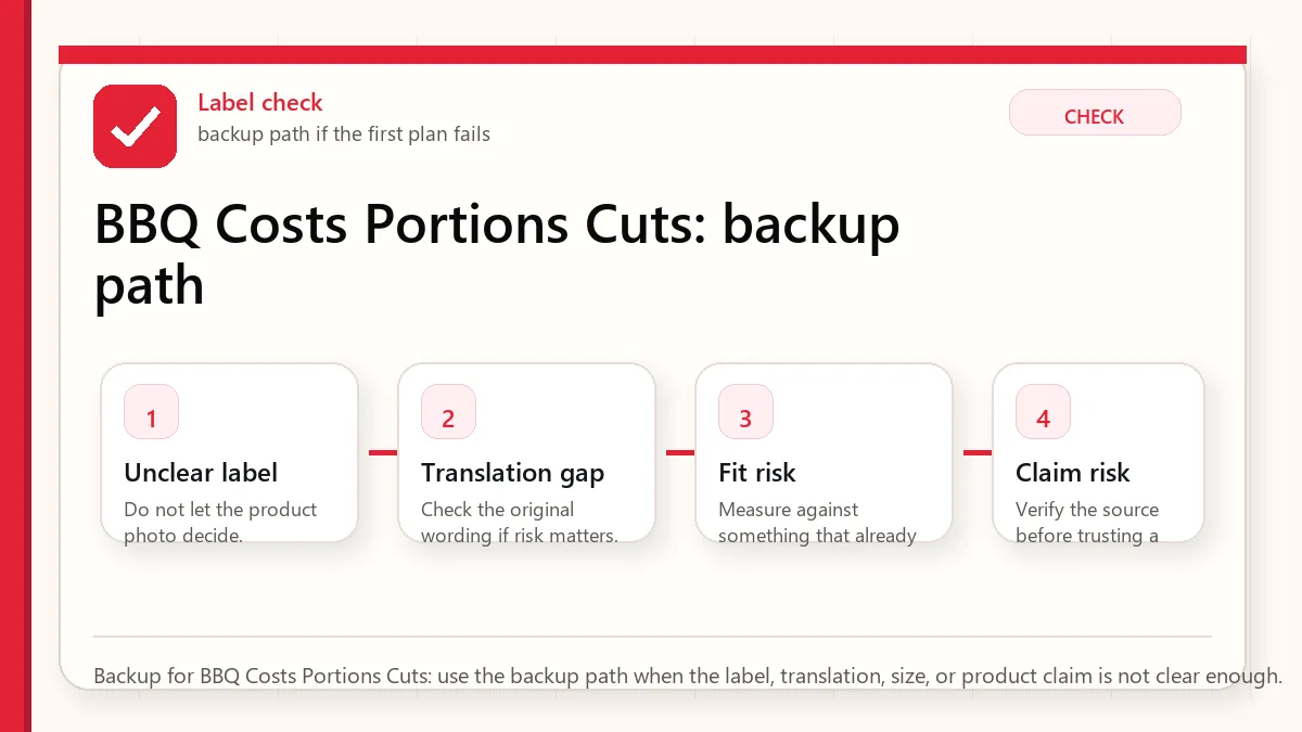 Layered red check backup flow graphic for BBQ Costs Portions Cuts.