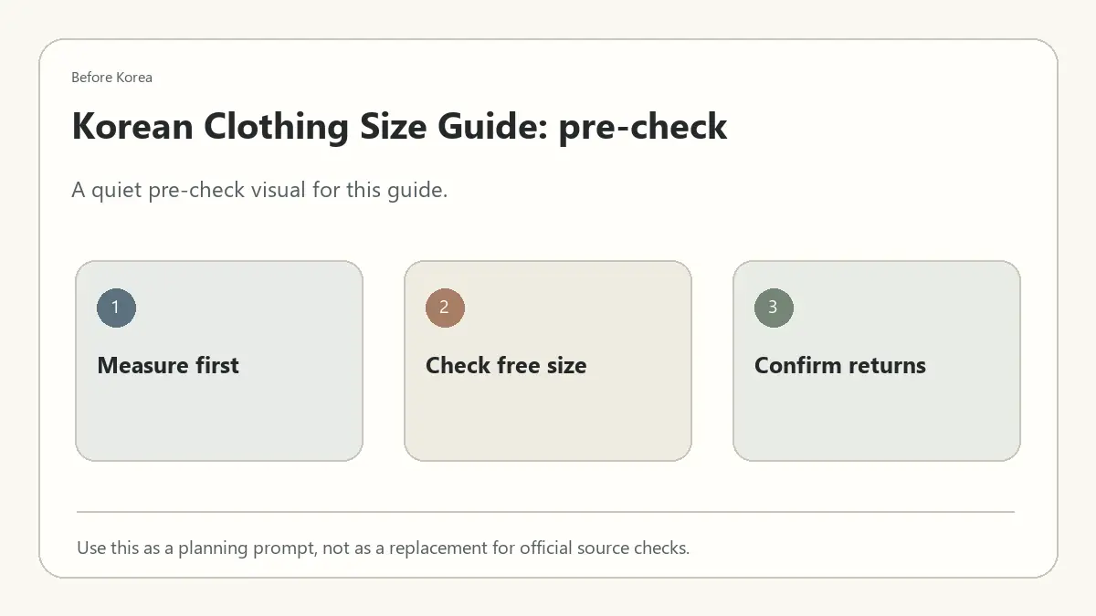 Minimal Before Korea pre-check diagram for Korean Clothing Size Guide: What Foreign Shoppers Should Check Before Buying