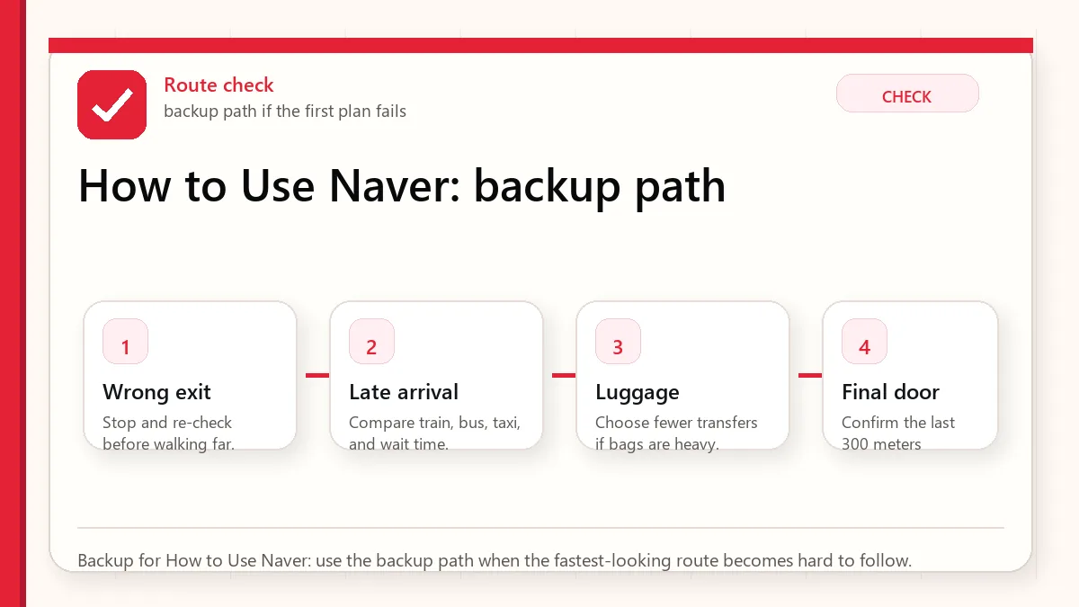 Layered red check backup flow graphic for How to Use Naver.