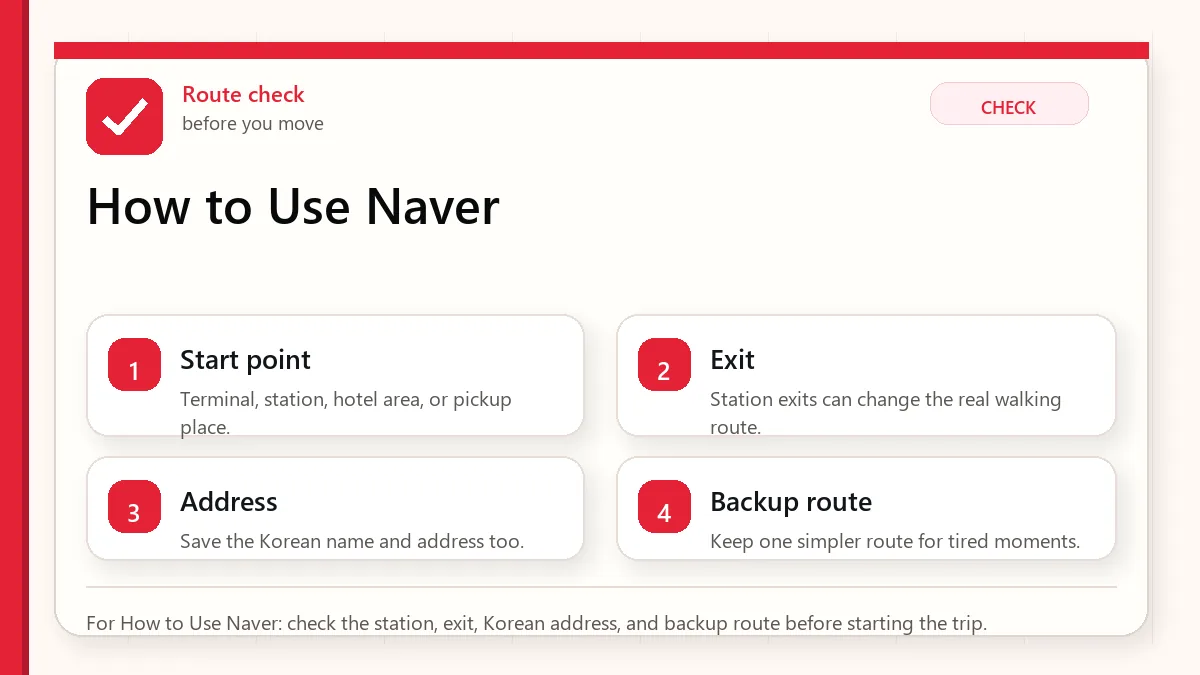 Layered red check decision graphic for How to Use Naver.