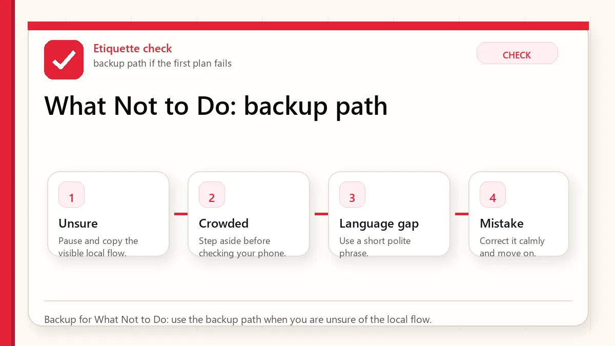Layered red check backup flow graphic for What Not to Do.