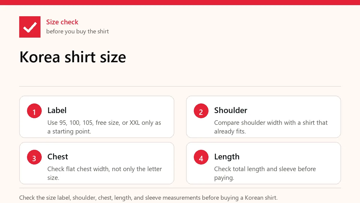 Checklist graphic for korea shirt size in Korea.