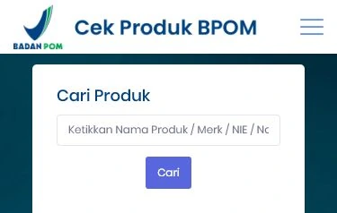 BPOM mobile product search form for a product name, brand, registration number, applicant, or composition