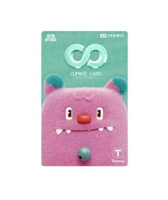 Official 2024 Seoul Climate Card physical card design with green background and pink character